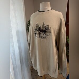 Vintage Y2K Croft & Barrow Beige Crewneck Sweater with‎ Deer Motif
